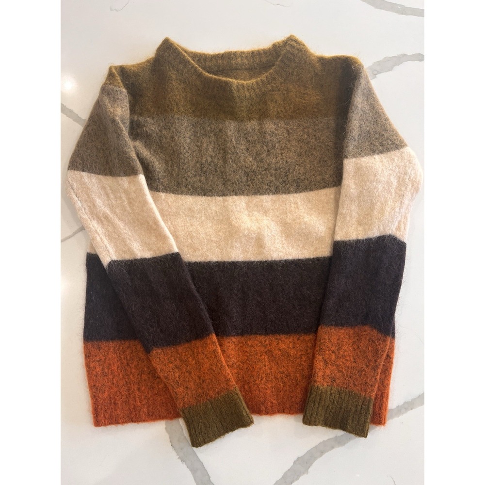 Women's Small Sweater Striped Kalbah Mohair Crewneck Orange‎ Beige Brown Soft